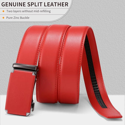 GAEKEAO Ratchet Belts for Men Dress Casual 1 3/12" Adjustable Genuine Leather Slide Buckle Designer Belt with Box Trim to Fit