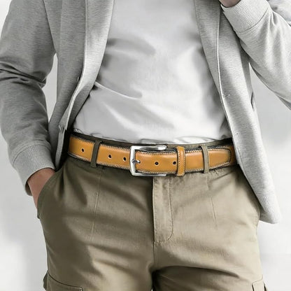 Mens Genuine Leather Dress Belt for Men, Handmade, 100% Cow Leather,Classic Casual and Business Belt Prong Buckle