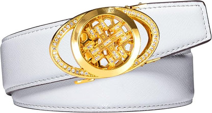 Dubulle Designer Ratchet Belt for Men Leather Fashion Adjustable Automatic Buckle Sliding Removable Dress Casual