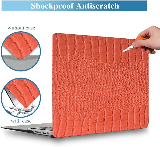 KEROM Compatible for Crocodile MacBook Pro 13 Inch Case 2025-2016 M2 M1 A2338 A2289 A2251 A2159 A1989 A1706 A1708, Textured Aligator Skin Snakeskin PU Leather Hardshell & Keyboard Cover, Orange