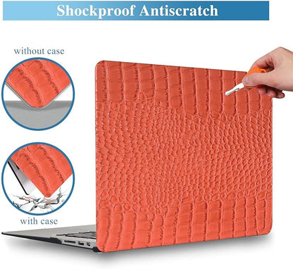 KEROM Compatible for Crocodile MacBook Pro 13 Inch Case 2025-2016 M2 M1 A2338 A2289 A2251 A2159 A1989 A1706 A1708, Textured Aligator Skin Snakeskin PU Leather Hardshell & Keyboard Cover, Orange