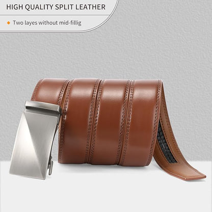 SENDEFN Men's Leather Belt - Automatic Ratchet Slide Buckle, Easy Trim-to-Fit Function, Packaged with Gift Box