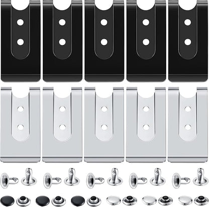 Frienda 10 Pcs Metal Belt Clip Buckle Spring Hook Belt Clip with 10 Pairs Rivets for Bag Leather DIY(Black and Silver)