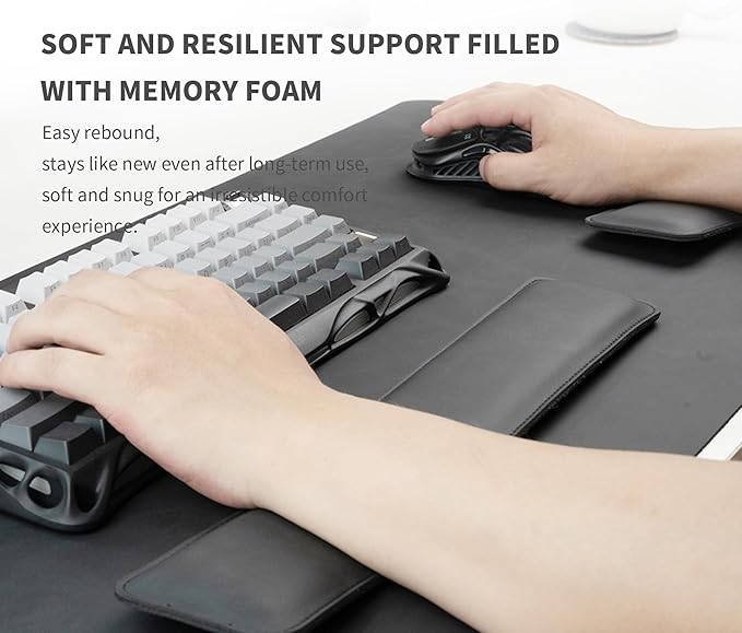 RENMTURE Large Mouse Pad and Keyboard Wrist Rest, Desk Pad for Keyboard and Mouse, Large Gaming Mouse Pad with Wrist Support, Desk Mat for Work and Gaming (Black)
