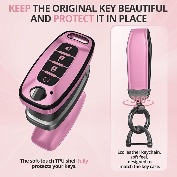 For Nissan Key Fob Cover Accessories- Matte TPU Key Fob Cover with Leather Keychain for 2023 2024 2025 2026 Rogue Pathfinder Versa 2025 2026 Sentra Patrol Armada Smart and More