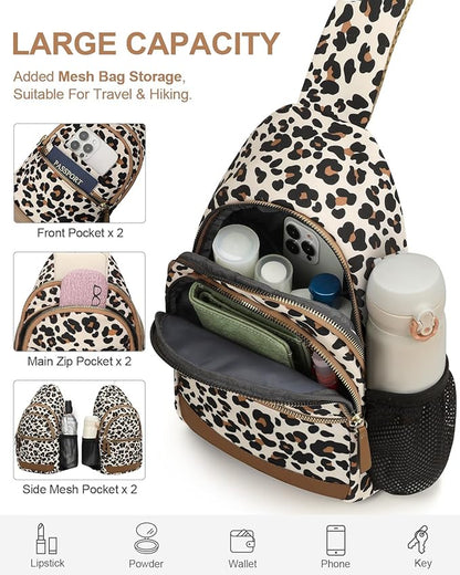 Capolo Sling Bag for Women Men Waterproof Crossbody Bags for Women Trendy Casual Fanny Pack with Convertible Shoulder Strap Chest Bag for Travel Hiking(Leopard, Large)