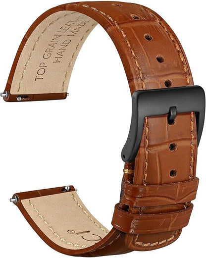 WOCCI Watch Bands, Top Grain Leather, Embossed Alligator Grain, Quick Release, Band Width 18mm 20mm 22mm