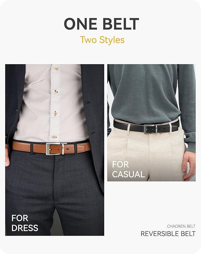 CHAOREN Reversible Belt Men 1 Piece - 1.25" Leather Dress Belt - Trim to Fit for Elegant Style