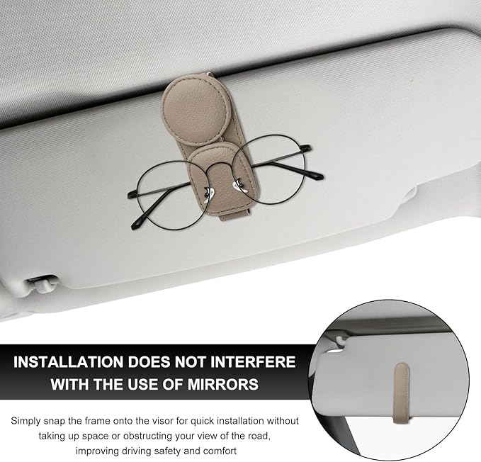 Sunglasses Holder for Car Visor, Magnetic Leather Double Position Visor Glasses Hanger Clip, Premium Soft Double Ends Eyeglasses Holder Ticket Card Clips for Auto Sun Visor (Gray)