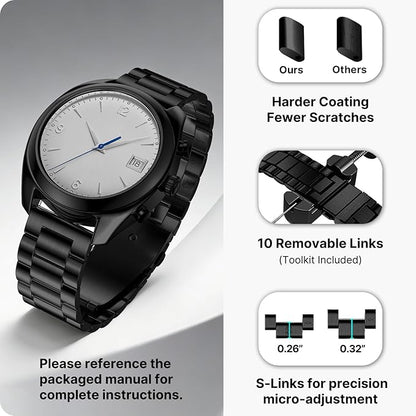 Fullmosa 18mm Stainless Steel Watch Band, Quick Release Metal Replacement Strap with Removable Links, Includes Spring Bars & Link Removal Tool for Men Women (Black)