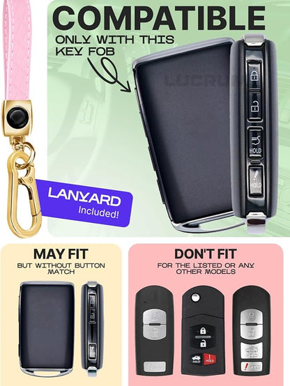 Lucrum Compatible with Mazda Key Fob Cover & Leather Keychain - TPU Case for 3, 6, CX-5 CX-9 CX-30 CX-50 CX-70 (2019-2025)