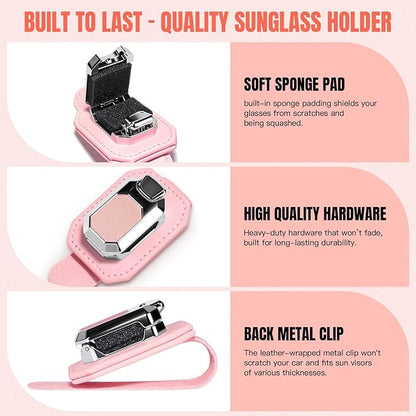 2PCS Sunglass Holder for Car Visor, Faux Leather Eyeglass Holder Clip for Car Sun Visor Organizer, Universal One Handed Operation Sun Glass Hanger, Car Interior Accessories for Women Man