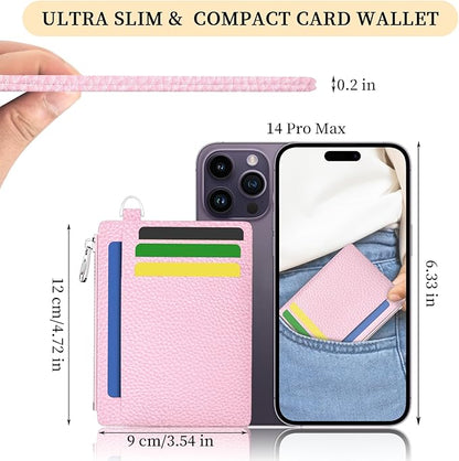 Hancynir Slim Wallet Women Credit Card Holder Minimalist RFID Blocking Small Mini Card Case Front Pocket PU Leather Thin Travel Zipper Coin Cash ID Window Ladies Female Wallet Gifts