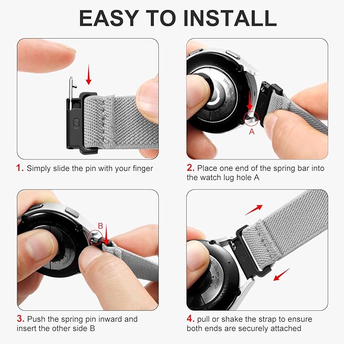 Lerobo Elastic Bands Compatible with Samsung Galaxy Watch 8 7 6 5 4 40mm 44mm/Galaxy Watch 8 Classic 6 4 Classic 43mm 47mm 42mm 46mm/5 Pro Band 45mm/Active 2,3 Pack 20mm Adjustable Nylon Sport Band