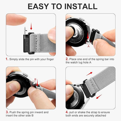 Lerobo Elastic Bands Compatible with Samsung Galaxy Watch 8 7 6 5 4 40mm 44mm/Galaxy Watch 8 Classic 6 4 Classic 43mm 47mm 42mm 46mm/5 Pro Band 45mm/Active 2,3 Pack 20mm Adjustable Nylon Sport Band