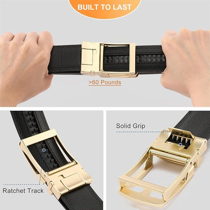 GAEKEAO Ratchet Belt for Men Genuine Leather 1 3/8" - Micro-Adjust Buckle Trim to Fit Dress Belt Casual to Formal Gift Boxed