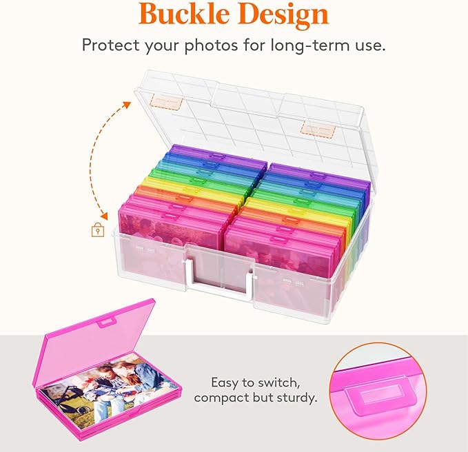 Lifewit 4x6 Photo Storage Box, 16 pcs Inner Photo Case with Lids, Multicolor Photo Organizers with 1 Sheet Label Sticker, Plastic Craft Storage Box for Seeds Sticker Cards Pictures Office Supplies
