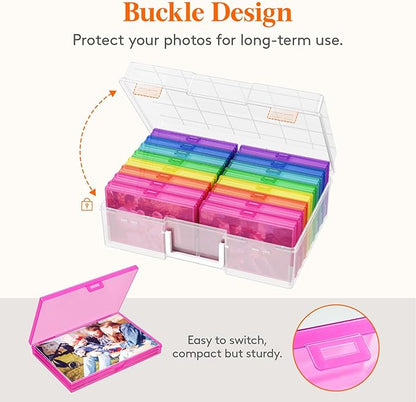 Lifewit 4x6 Photo Storage Box, 16 pcs Inner Photo Case with Lids, Multicolor Photo Organizers with 1 Sheet Label Sticker, Plastic Craft Storage Box for Seeds Sticker Cards Pictures Office Supplies