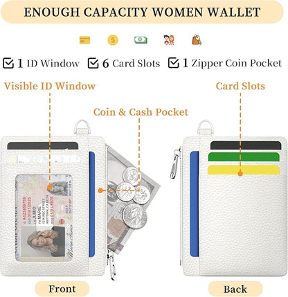 Hancynir Minimalist Small Wallet Women Credit Card Holder, RFID Blocking Slim Mini Card Wallets Cute Front Pocket PU Leather Card Case Thin Travel Zipper Coin Cash for Ladies Men Wallet Gifts White