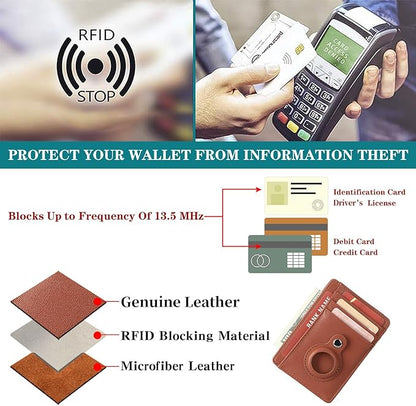 Slim Minimalist Wallet PU Genuine Leather Carbon Fiber RFID Blocking Front Pocket Wallet for Men Women Lightweight Credit Card Holder