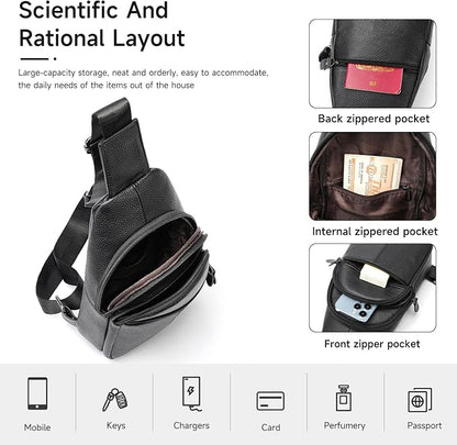Genuine Leather Sling Bags for Men Crossbody Purse Vintage Small Messenger Shoulder Bag for Phone Side Chest Daypack Bag
