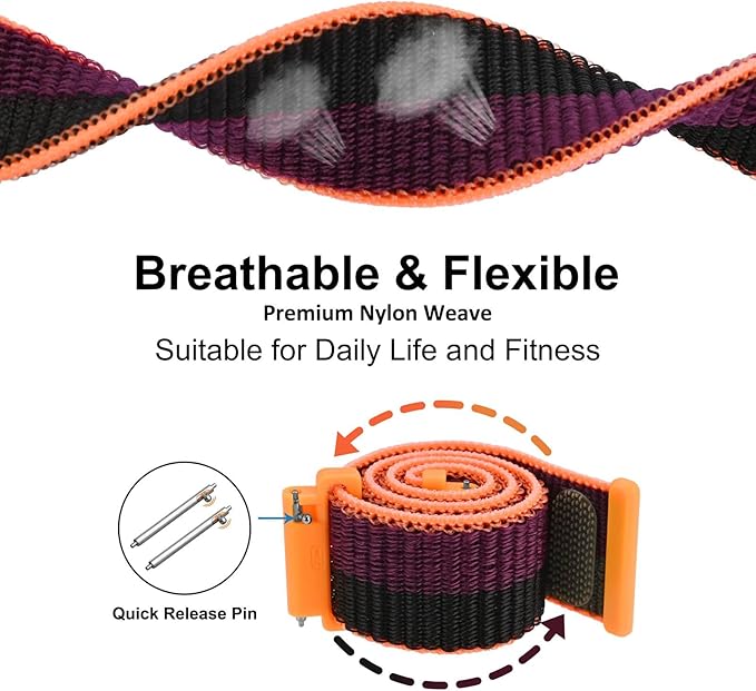 WOCCI 20mm Adjustable Nylon Watch Band, Quick Release Sport Loop Strap (Dark Berry)
