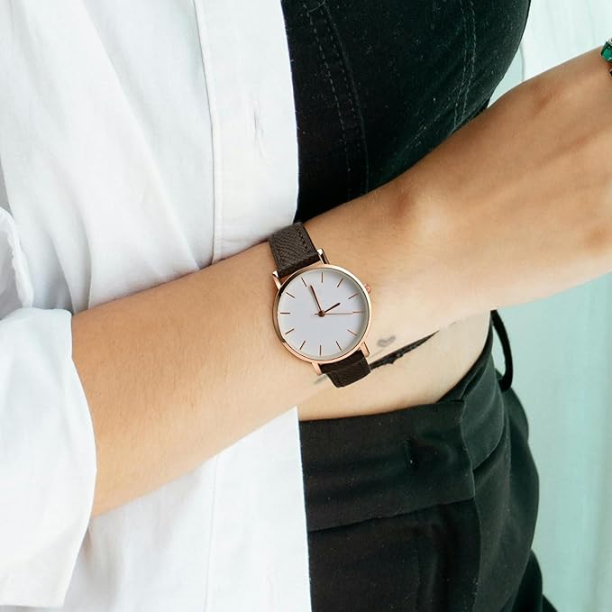 WOCCI 22mm Grace Leather Watch Band for Ladies, Top Grain Leather, Quick Release Replacement Strap with Silver Buckle (Dark Brown)