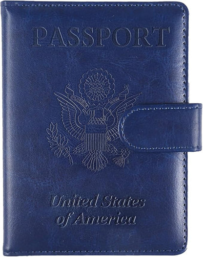 Sizobi Passport Holder for Travel,RFID Passport Cover Wallet for Women Men,Leather Passport Book Card Holder Case for International Travel Must Haves Accessories,Cruise Ship Essentials Gifts,Dark Blue