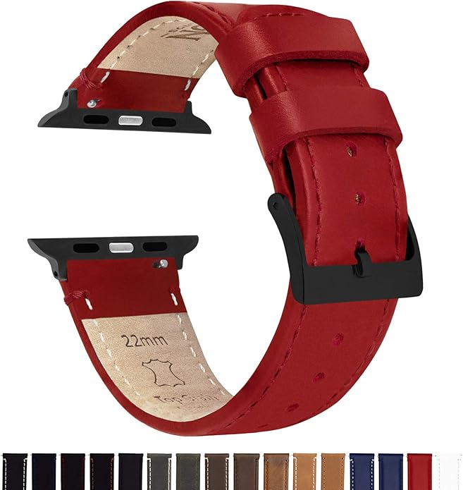 BARTON WATCH BANDS - Top Grain Leather Watch Bands Compatible with Apple Watch Models - 1, 2, 3, 4, 5, 6, 7, 8, 9, 10, SE, Ultra & Ultra 2