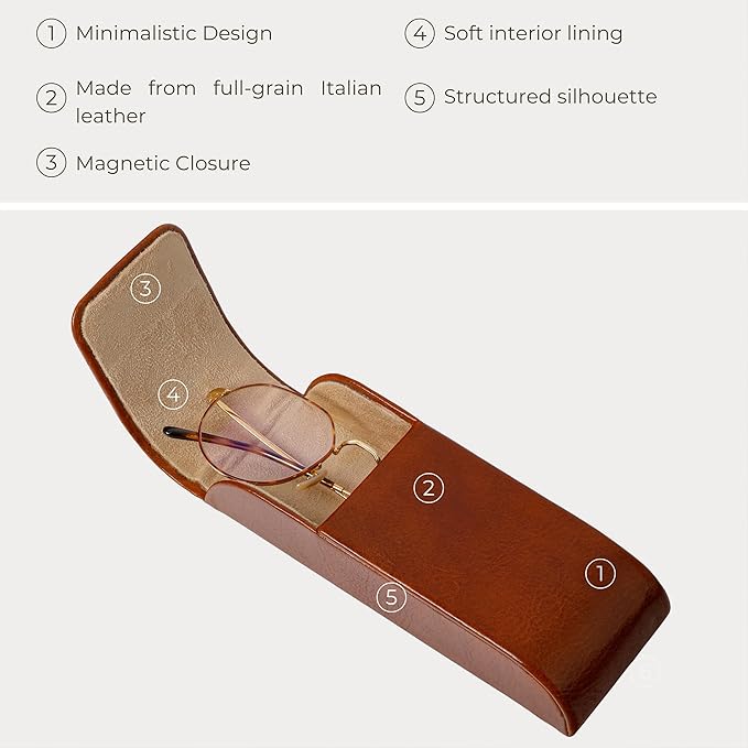 Time Resistance Leather Glasses Case - Hard Shell Leather Glasses Case - Made in Italy