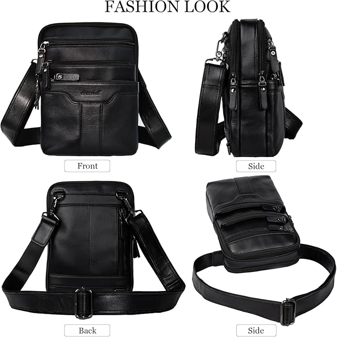 Leather Messenger Bag for Men, Small Leather Sling Shoulder Bag Messenger Pack for Men, Man Purse