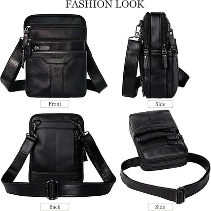 Leather Messenger Bag for Men, Small Leather Sling Shoulder Bag Messenger Pack for Men, Man Purse