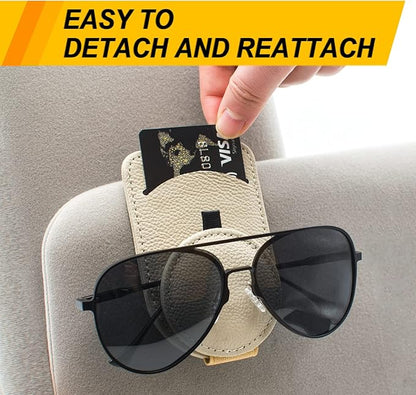 Sunglass Holder for Car Visor, Magnet Adsorbed Sunglasses Holder for Car Accessories Parts, Leather Car Sunglass Holder, Car Visor Sunglasses Clip for Glasses Cards (1PCS, Beige)