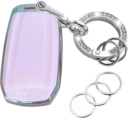 Key Protective Shell for RAM Key Fob Cover with Keychain Fit for RAM 1500 2500 3500 Smart Key Case Accessories (3-Button-Pink-Silver)