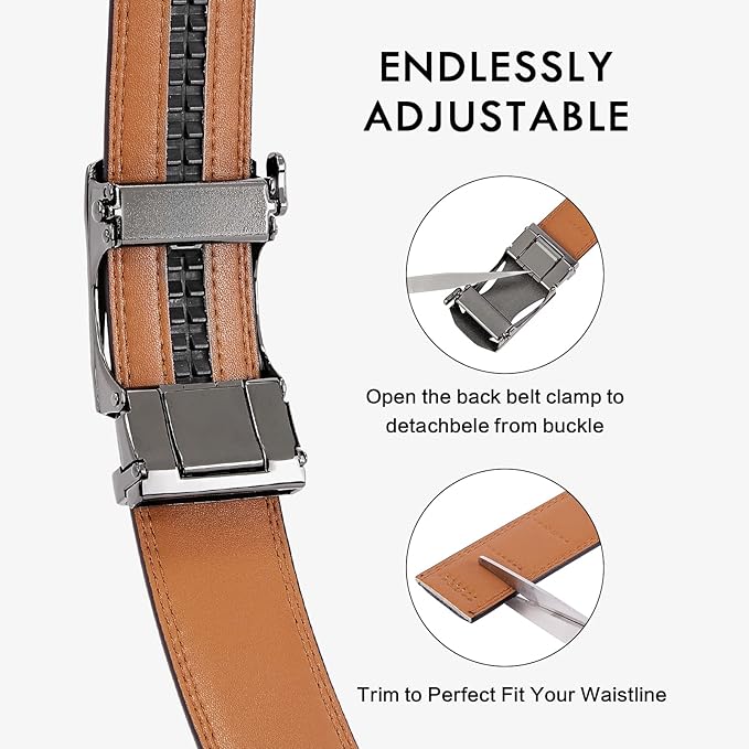 BOSTANTEN Mens Belt Leather Ratchet Belt For Men Dress and Casual with Adjustable Buckle, Trim to Fit