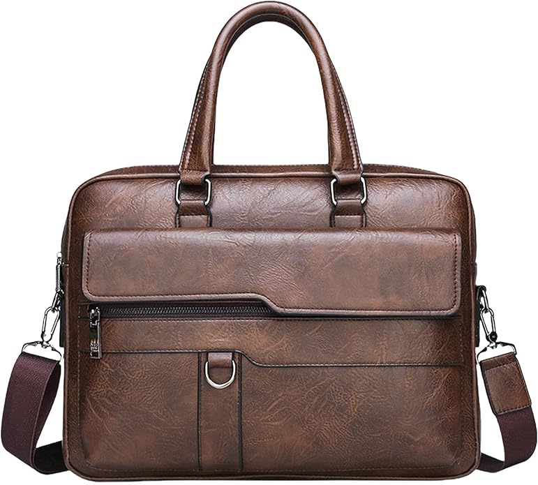 Men's Leather Laptop Bag 15 IN, Water-Resistant Briefcase Messenger Bag for Work, Business, Shoulder Crossbody Office Satchel