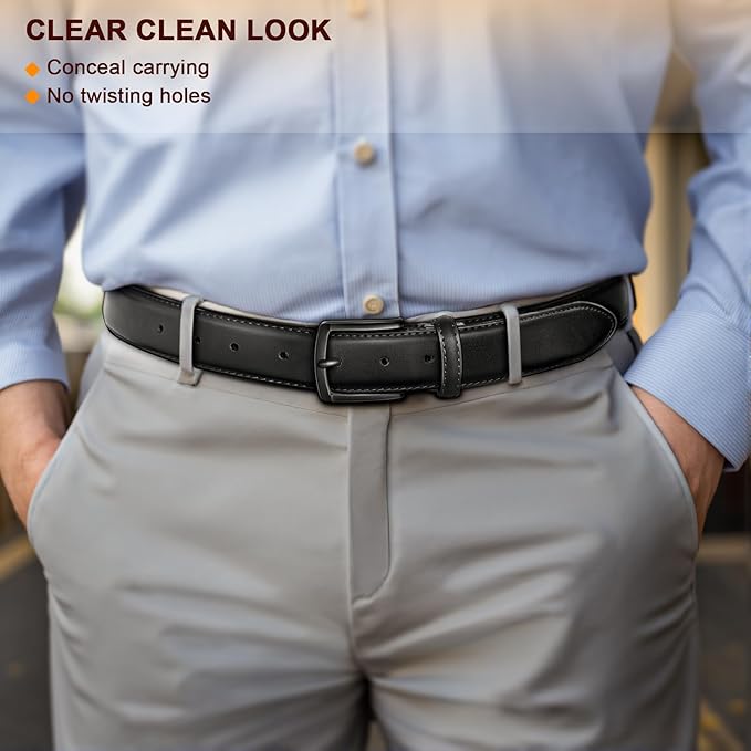 BULLIANT Men Belt 2Pack-Leather Belt 7Holes Comfortable For Men's Dress Casual Jeans 1 3/8"