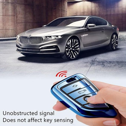 Creativity Suitable for BMW key fob Cover. Advanced soft TPU key box is compatible with F30 F45 F55 G20 G30 X1 X3 X4 X5 X6 X7 3 5 6 7 8 M5 M6 GT series smart key (Type B Blue Key Case + key chain set)