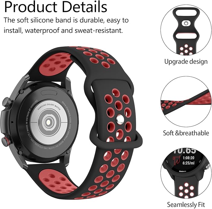 Meliya 20mm 22mm Watch Bands Quick Release Replacement Wristband, Soft Silicone Bands Breathable Sport Replacement Straps for Men Women