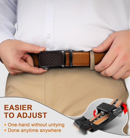 KEMISANT Men Belt Ratchet Click Belt Genuine Leather Adjustable For Men Golf Dress Casual Jeans 1 3/8-Cut For Fit