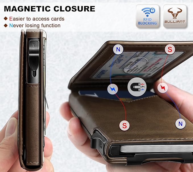 BULLIANT Men Wallet,Magnetic Metal Wallet Money Clip 9Cards Pop-up Access RFID Blocking