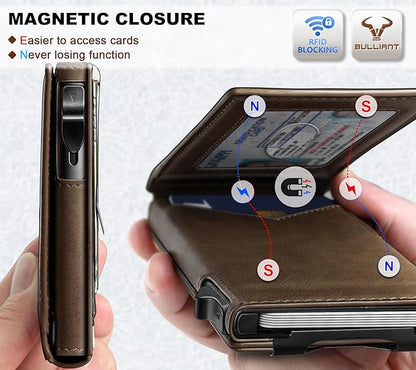 BULLIANT Men Wallet,Magnetic Metal Wallet Money Clip 9Cards Pop-up Access RFID Blocking