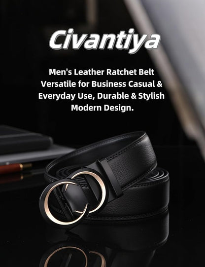 Men's Ratchet Belt Leather Belt Adjustable for Men Gift 1 3/8-Cut for Perfect Fit