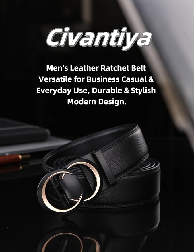 Men's Ratchet Belt Leather Belt Adjustable for Men Gift 1 3/8-Cut for Perfect Fit
