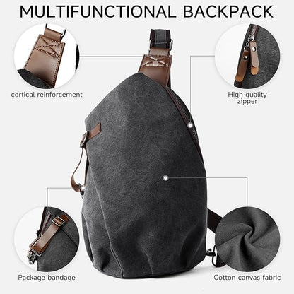 MOYYI Canvas Sling Bag for Men Women, 10L Crossbody Bag Small Backpack, Casual Daypack with Anti-Theft Pocket, Vintage Canvas Shoulder Bags for Travel, Daily, Hiking, Work (Grey)