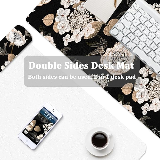 Large Desk Mat, Dual Side PU Leather Waterproof Mousepad Desk Pad, Desk Protector Writing Pads Desk Accessories for Office and Home (C-Black Gold Flower, 35.5''X15.8'')