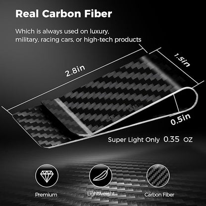 MONOCARBON Carbon-Fiber-Money-Clip-for-Men, Minimalist-Money-Holder for Cash, High Elastic Carbon-Fiber-Wallet, Slim and Durable