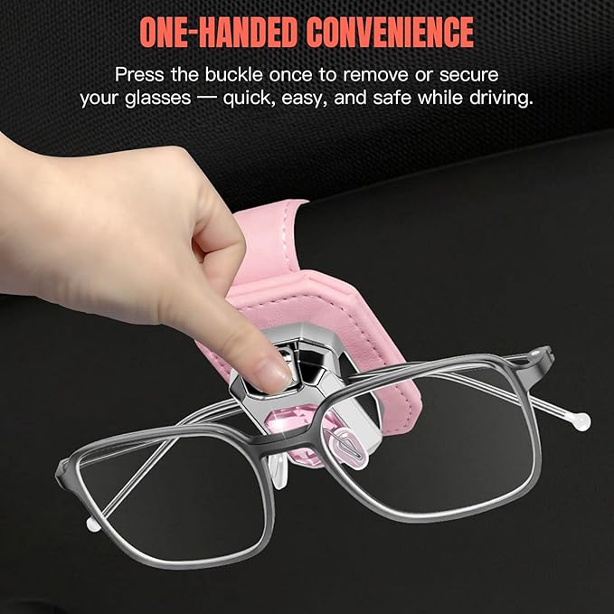 Sunglass Holder for Car Visor, Faux Leather Eyeglass Holder Clip for Car Sun Visor Organizer, Universal One Handed Operation Sun Glass Hanger, Car Interior Accessories for Women Man
