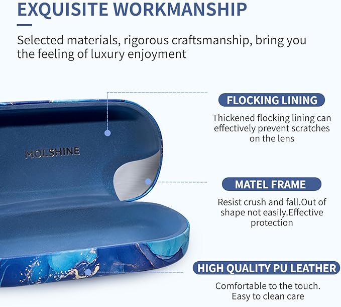molshine Hard Shell Leather Sunglasses Case,Classic Large Glasses Case for Women Men,Sunglass Eyeglasses