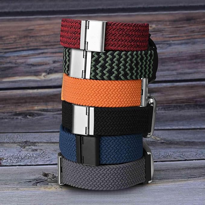 WOCCI 21mm Braided Nylon Watch Band for Men and Women, Quick Release, Silver Stainless Steel Buckle (Red Black)